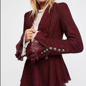Free People Throwback Corduroy Jacket Lace Bell Sleeve Military Blazer XS